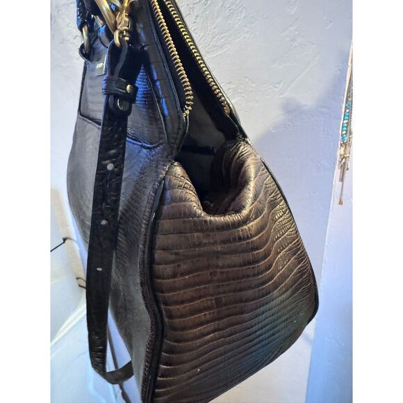 RARE Brahmin Black Brown Melbourne Sara Rose Tri Texture Handbag Crossbody Strap - Picture 8 of 15